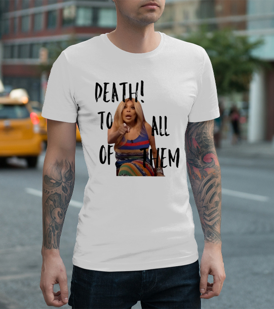 DEATH TO ALL OF THEM Pointing Woman in Colorful Dress T-Shirt