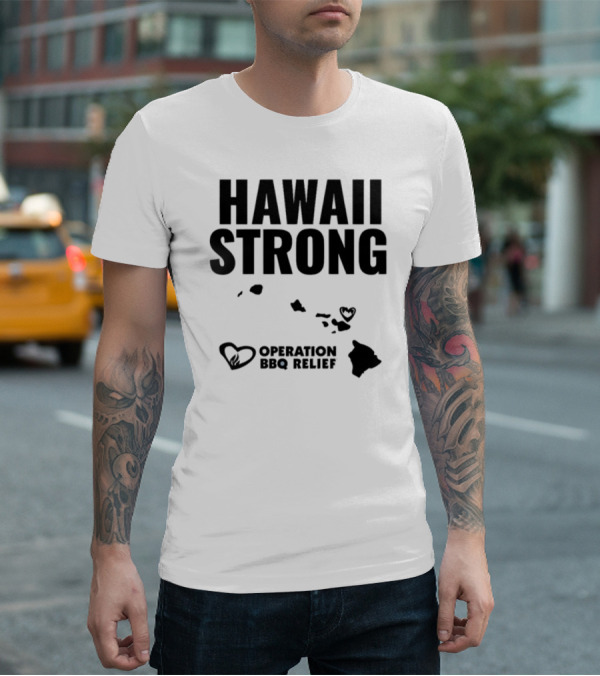 Hawaii Strong Operation BBQ Relief Map And Heart Icons T-Shirt