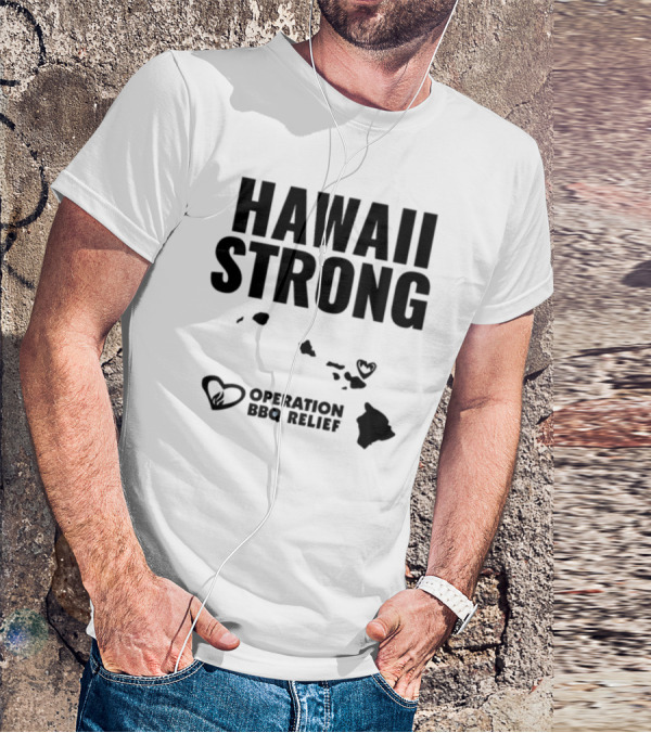 Hawaii Strong Operation BBQ Relief Map And Heart Icons T-Shirt