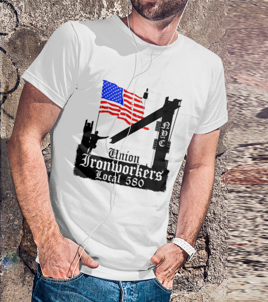 Union Ironworkers Local 580 NYC American Flag T-Shirt