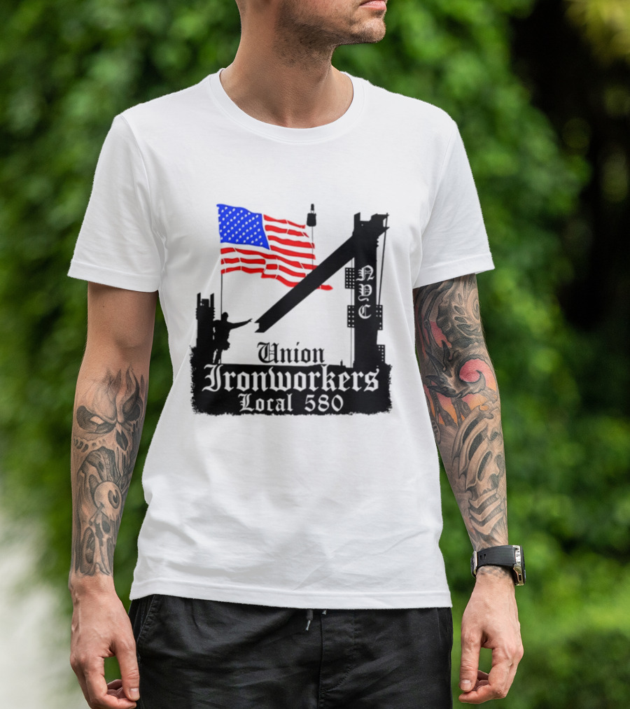 Union Ironworkers Local 580 NYC American Flag T-Shirt