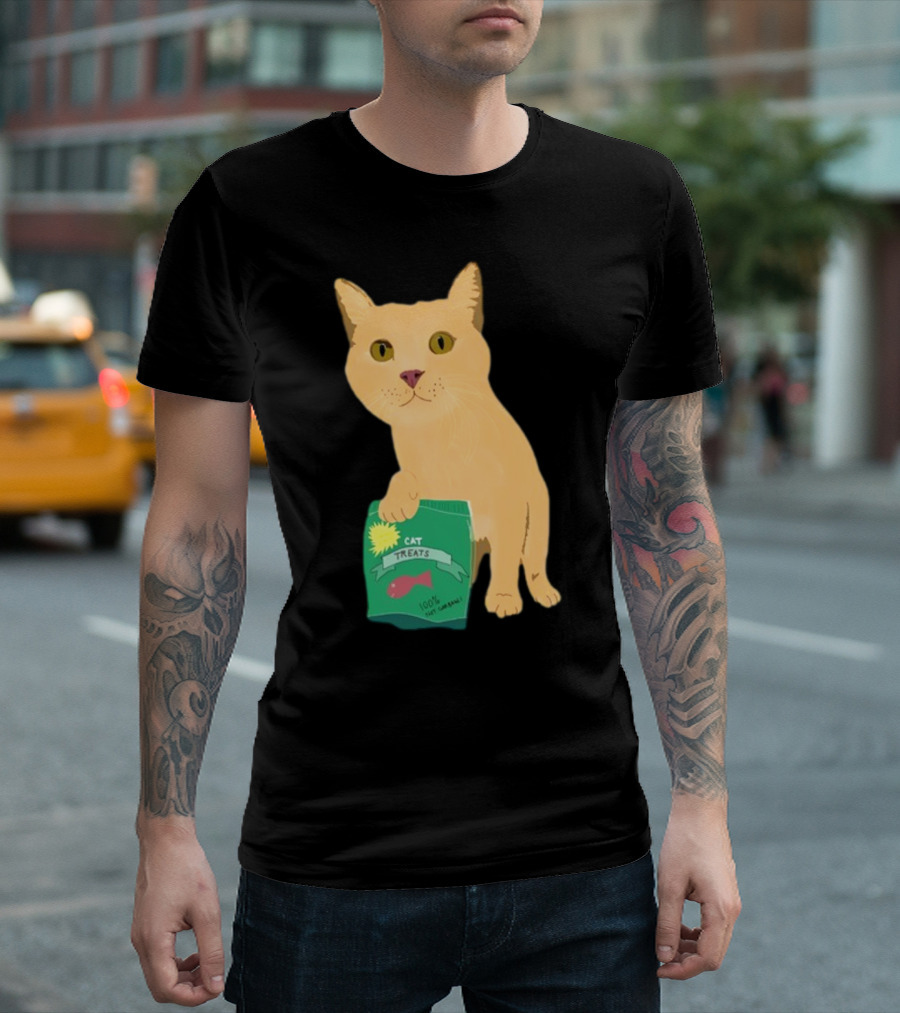 KatRose Cat Treats 100% Fish Formula Cat Holding Green Package T-Shirt