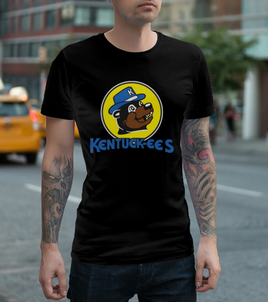 Kentuckee's Bear with Blue K Hat in Yellow Circle T-Shirt