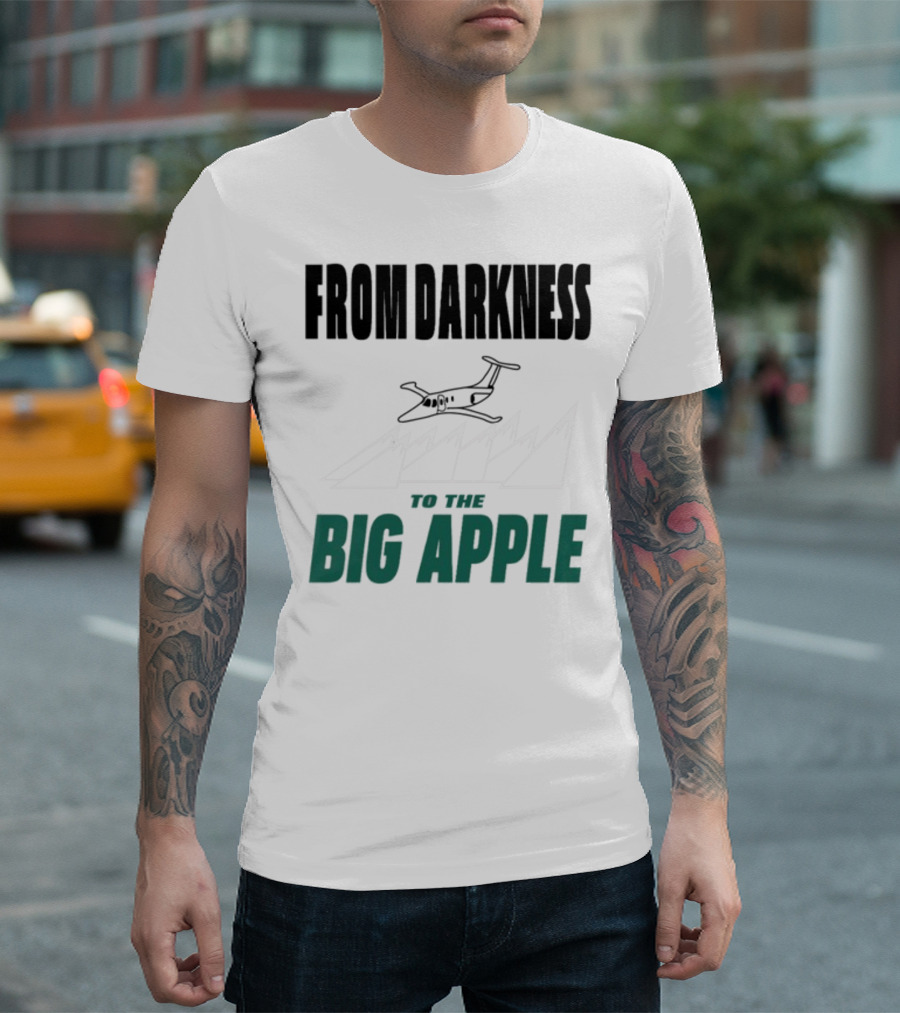 From Darkness to the Big Apple with Mountain and Plane T-Shirt