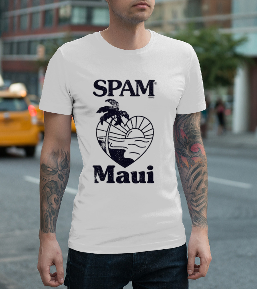 SPAM Maui Sunset Heart Palm Tree T-Shirt