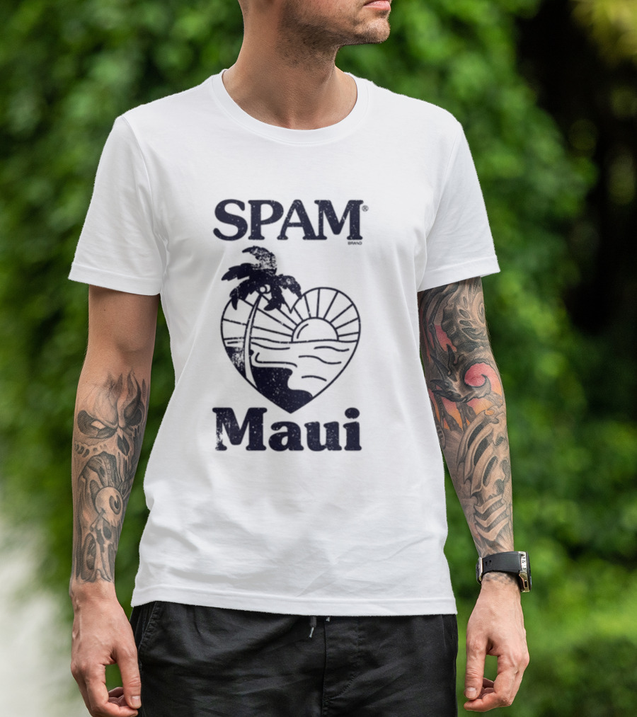 SPAM Maui Sunset Heart Palm Tree T-Shirt