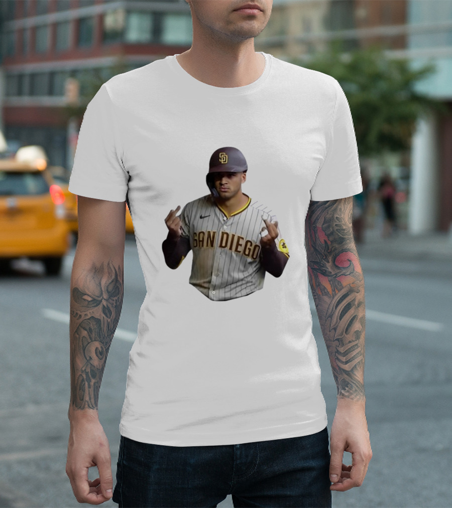 San Diego Baseball Player Gesture in Pinstripe Jersey T-Shirt