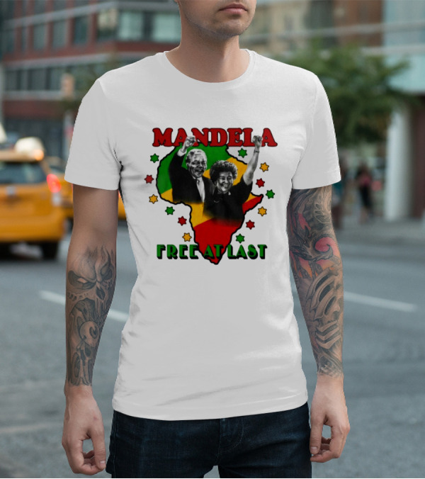 Nelson Mandela Free At Last Africa Map Red Yellow Green Stars T-Shirt