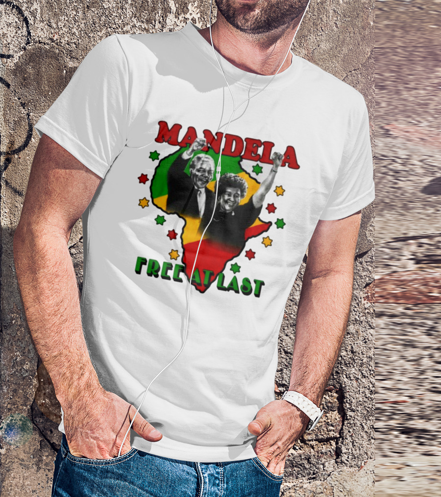 Nelson Mandela Free At Last Africa Map Red Yellow Green Stars T-Shirt
