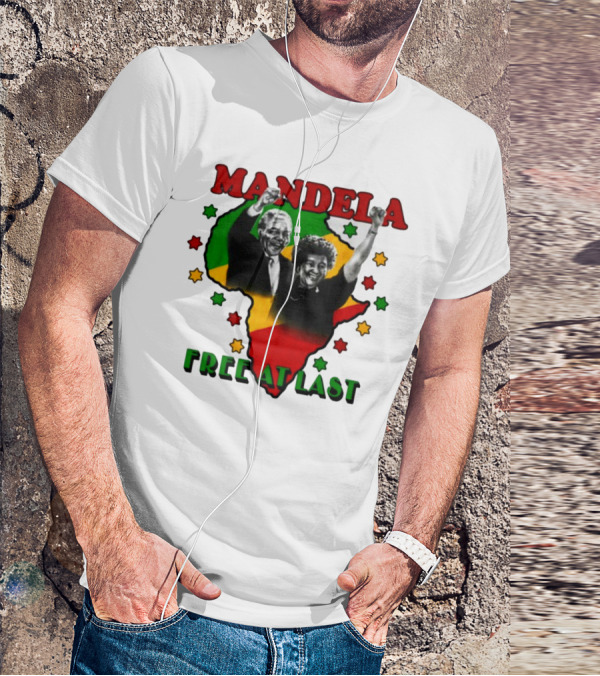 Nelson Mandela Free At Last Africa Map Red Yellow Green Stars T-Shirt