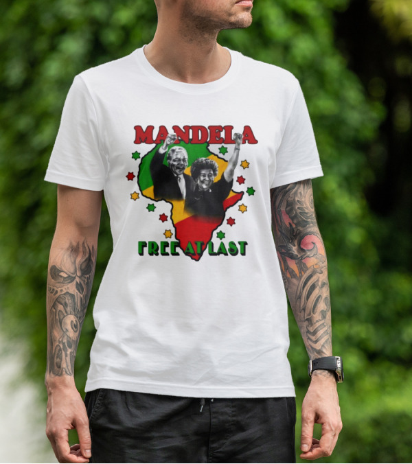 Nelson Mandela Free At Last Africa Map Red Yellow Green Stars T-Shirt