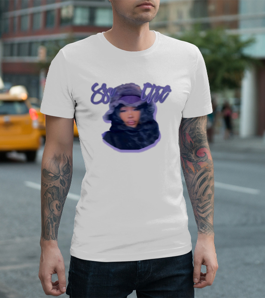 Meechy Club Sza Ctrl Portrait with Fuzzy Hood and Purple Gradient Text T-Shirt