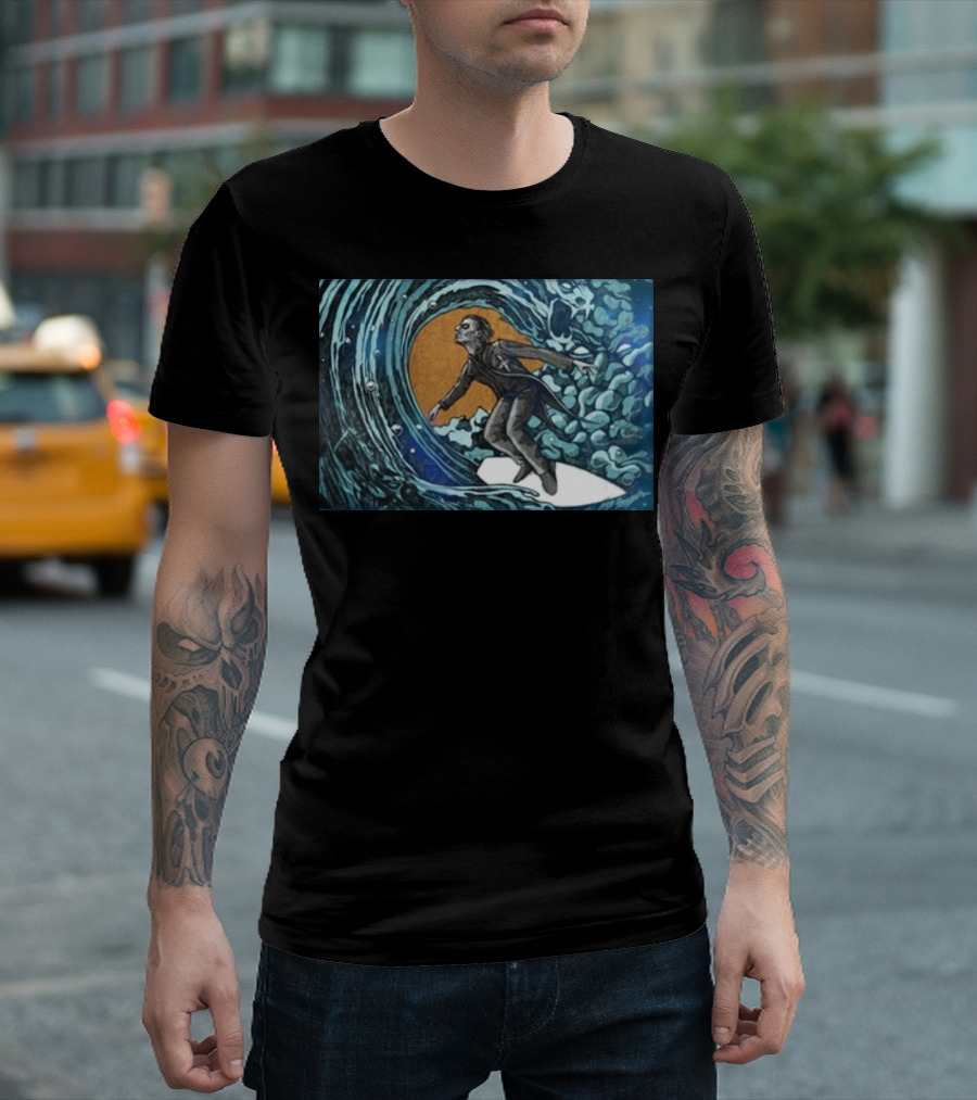 Michael Myers Surfing Massive Wave Halloween T-Shirt