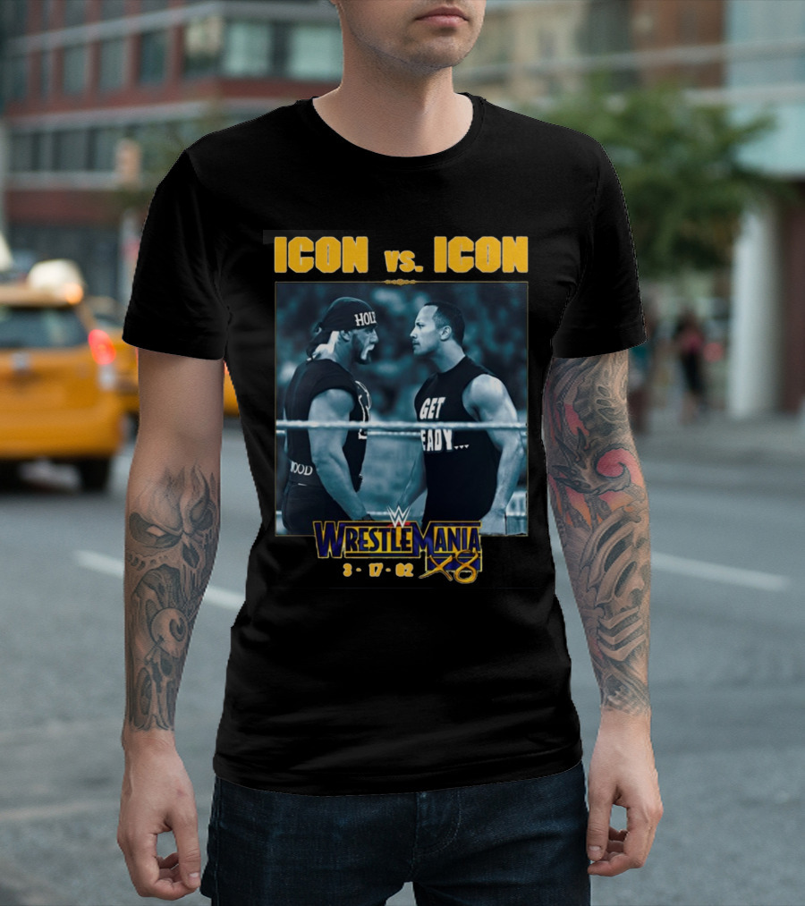ICON Vs. ICON WrestleMania X8 The Rock Hulk Hogan 3-17-02 T-Shirt