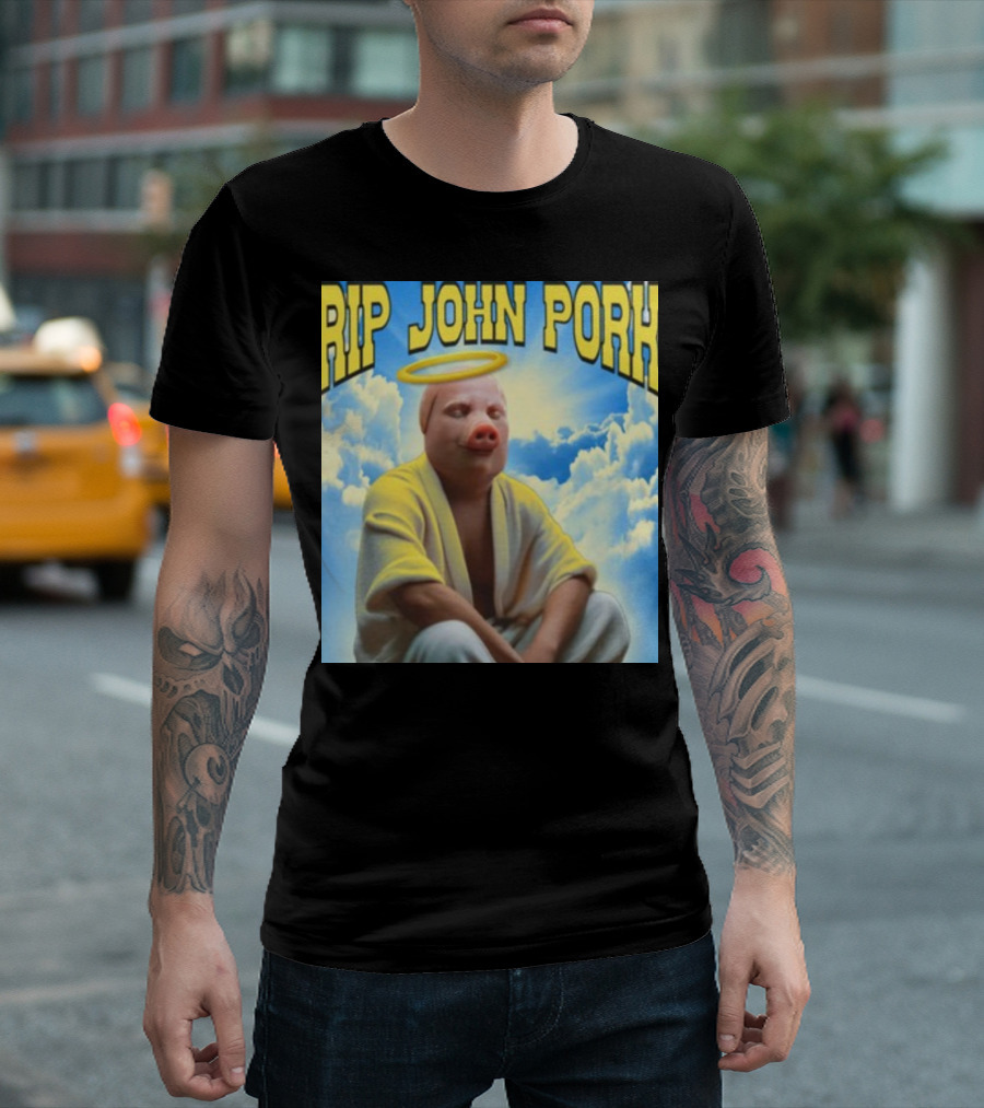 Rip John Pork Angelic Presence With Yellow Robe And Halo In Cloudy Sky T-Shirt