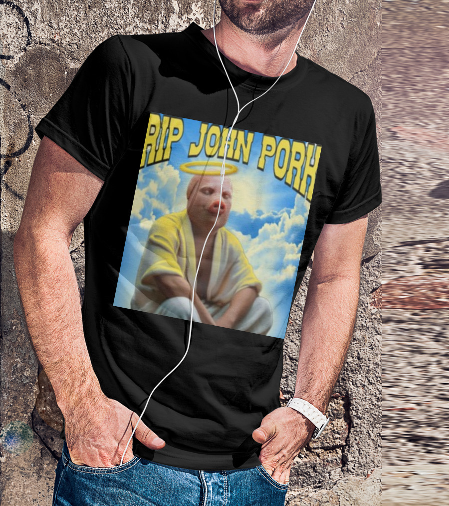 Rip John Pork Angelic Presence With Yellow Robe And Halo In Cloudy Sky T-Shirt