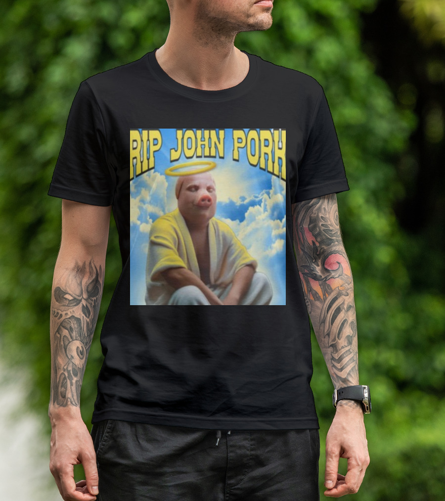 Rip John Pork Angelic Presence With Yellow Robe And Halo In Cloudy Sky T-Shirt