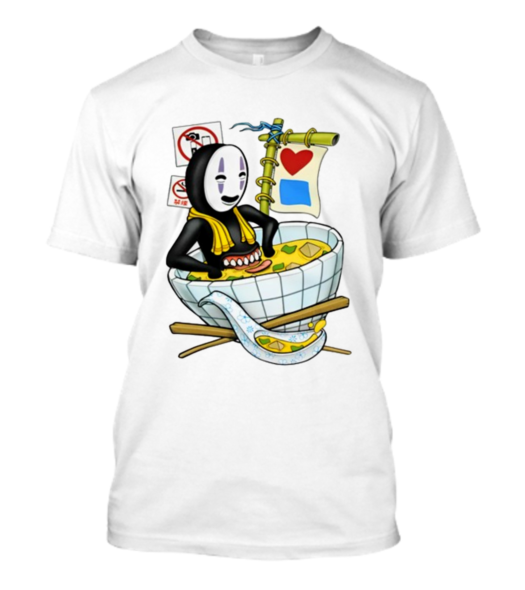 Bluetile Miso Bath Spirit Face Heart Bamboo Nobori T-Shirt