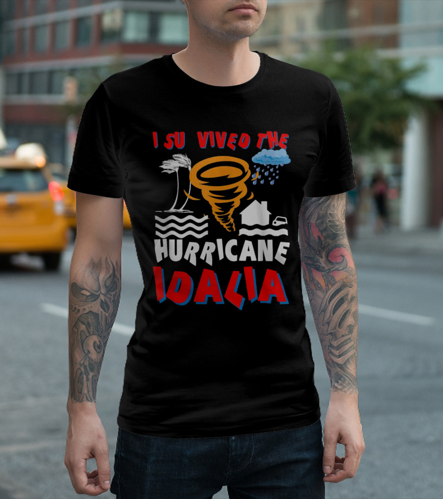 I Survived The Hurricane Idalia Tornado Palm Trees Rain House Car Waves T-Shirt
