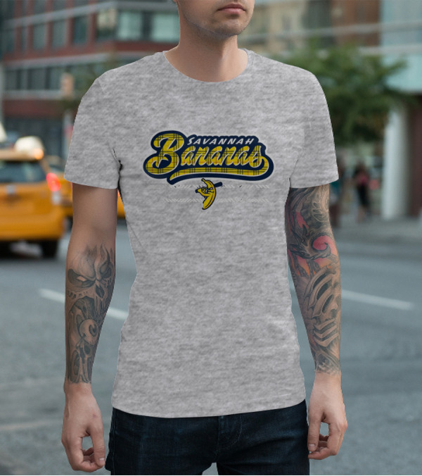 Savannah Bananas Yellow Plaid Baseball Logo Fun T-Shirt