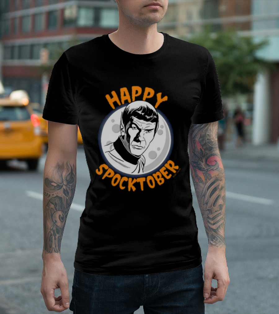 HAPPY SPOCKTOBER Moon Art Spock Vintage Style Retro Sci-Fi Character T-Shirt