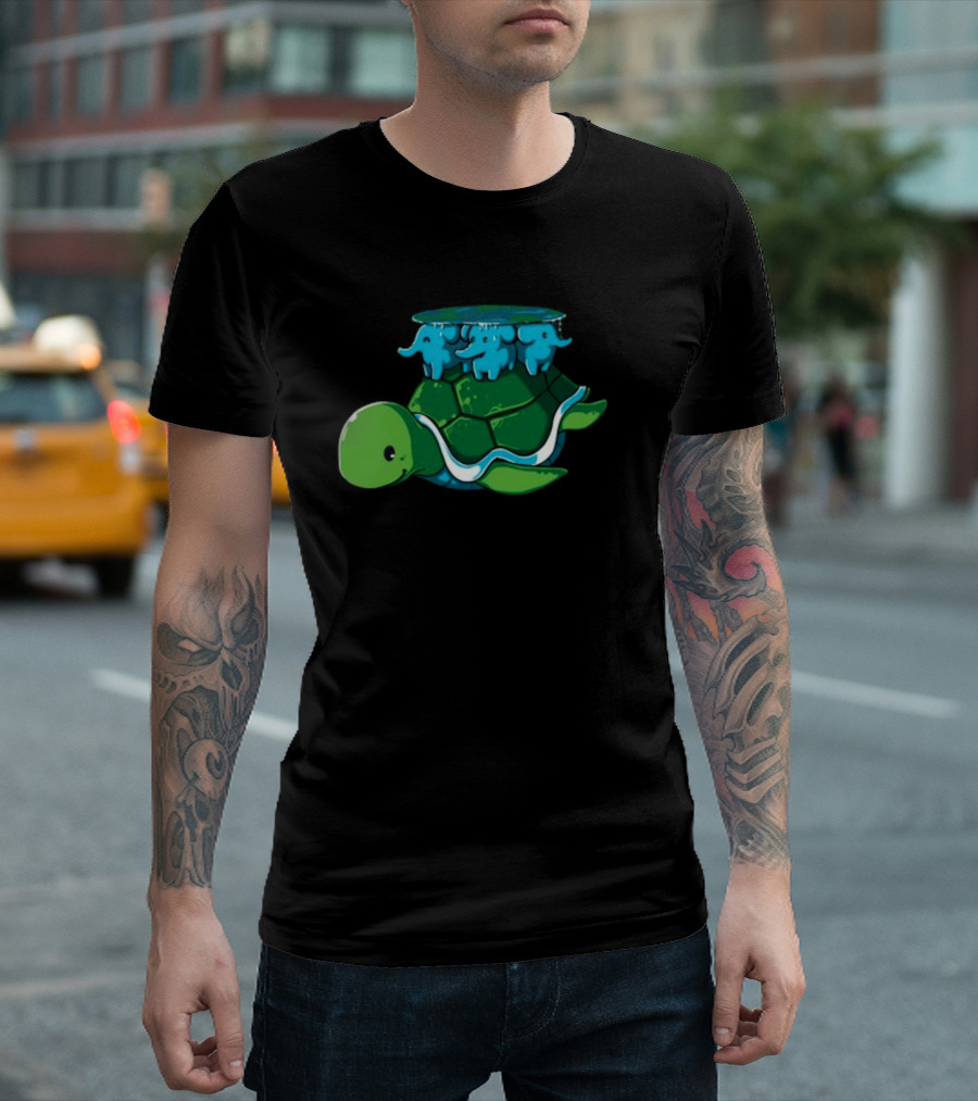 Bladezaim Teeturtle Green Turtle with Three Blue Elephants T-Shirt