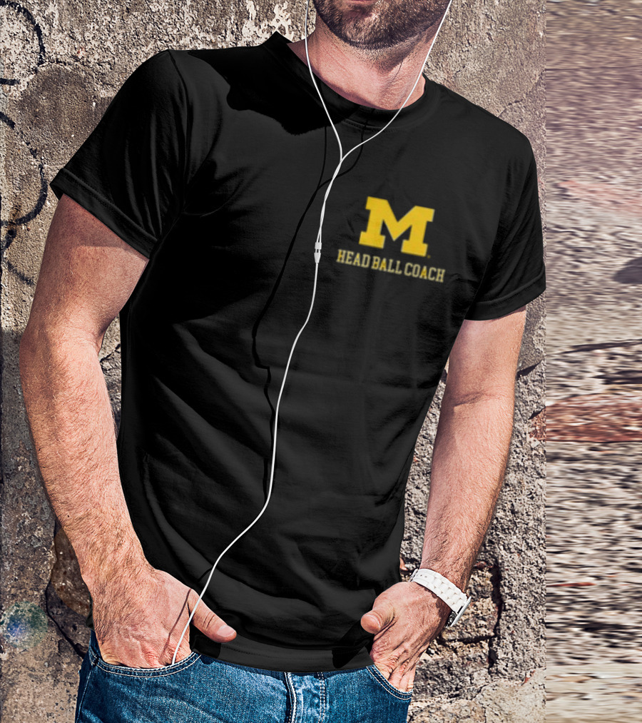 Michigan Football M Head Ball Coach Harbaugh 4 Head Ball Coach T-Shirt