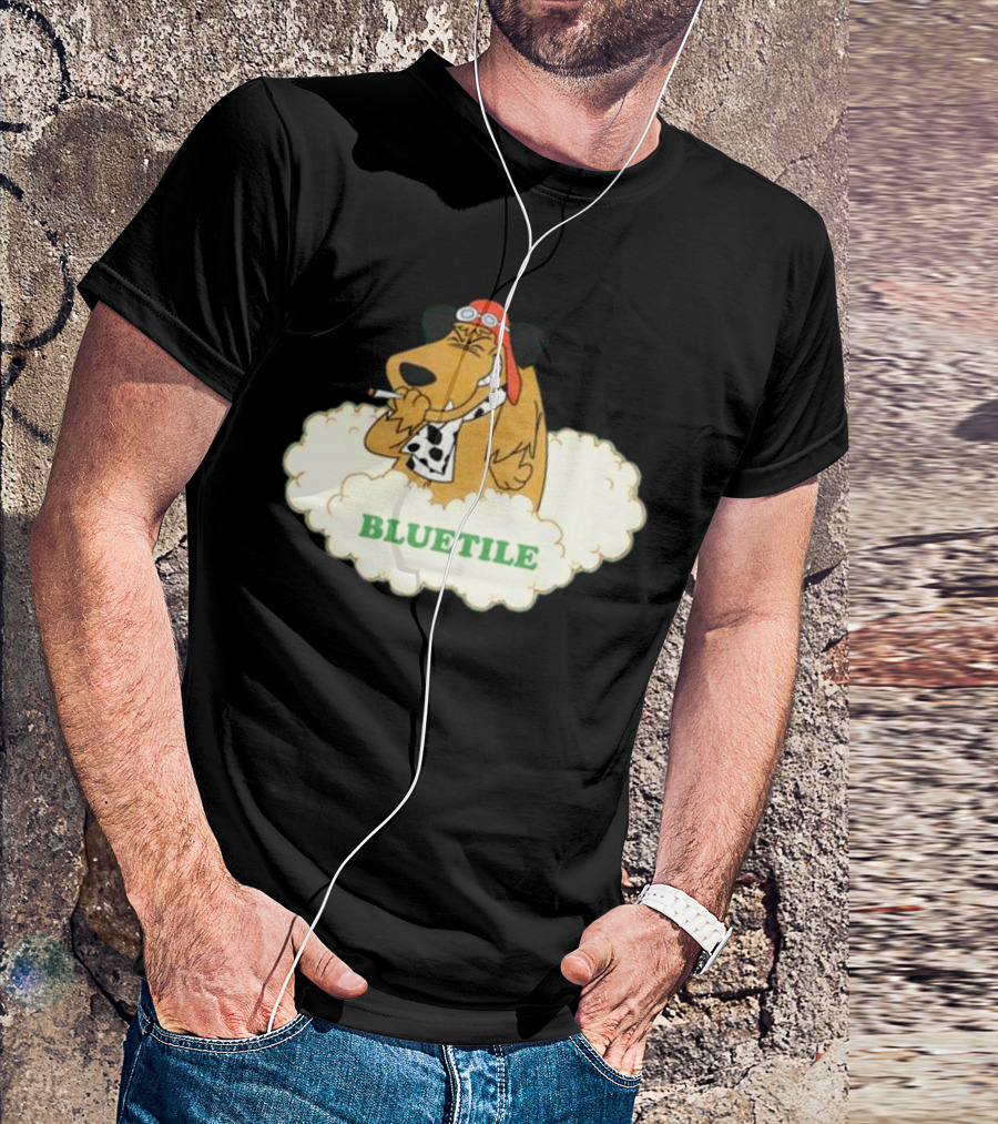 Bluetile Smiling Dog With Aviator Goggles And Bone Scarf In Clouds T-Shirt