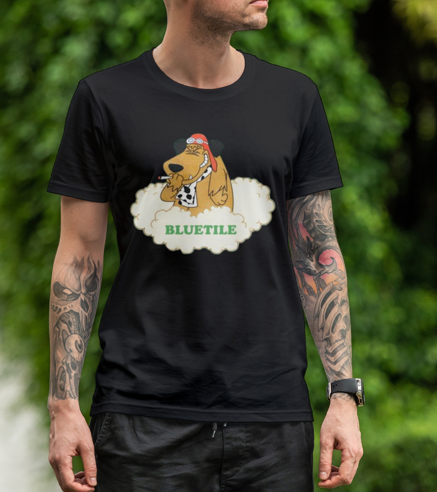Bluetile Smiling Dog With Aviator Goggles And Bone Scarf In Clouds T-Shirt