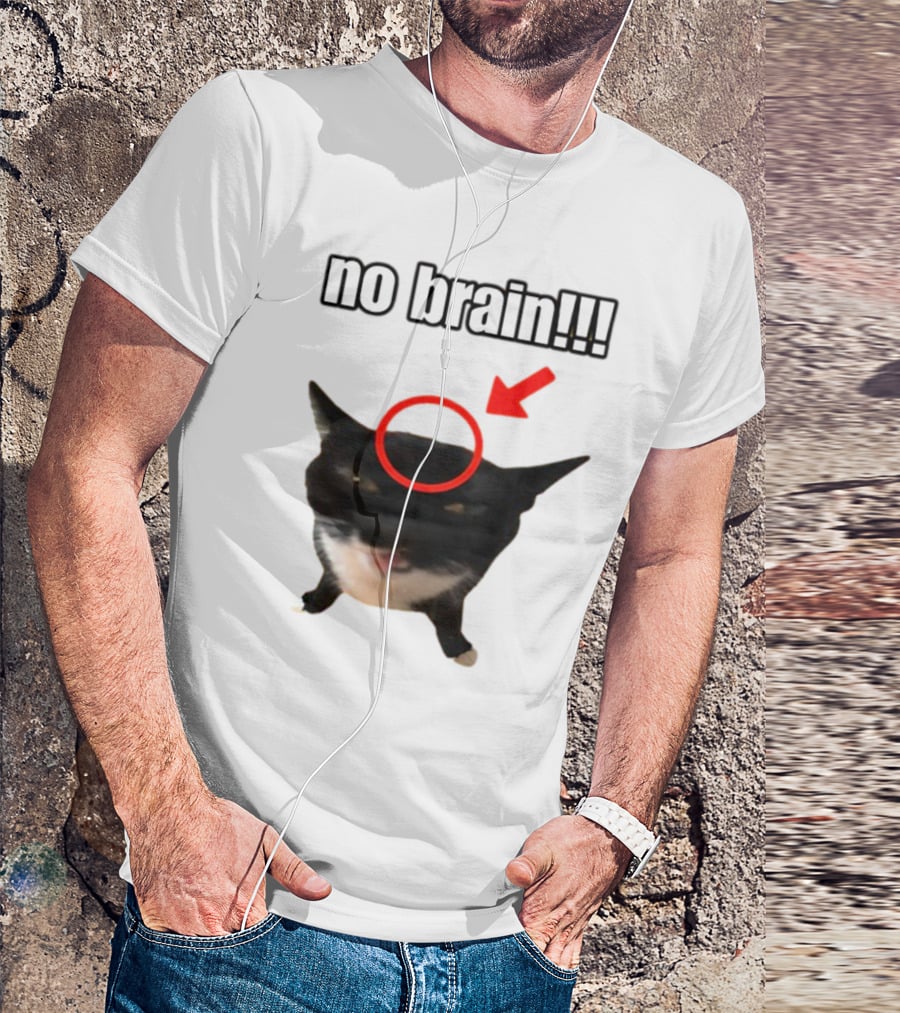 No Brain Cat With Red Circle And Arrow T-Shirt