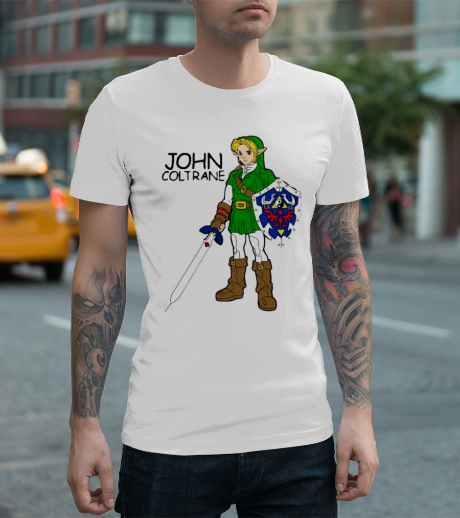 JOHN COLTRANE Lxix Apparel Zelda Inspired Character With Sword And Shield T-Shirt