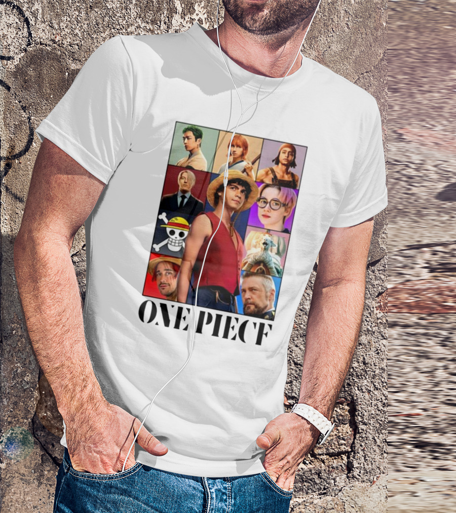 One Piece Characters Collage With Skull And Straw Hat T-Shirt