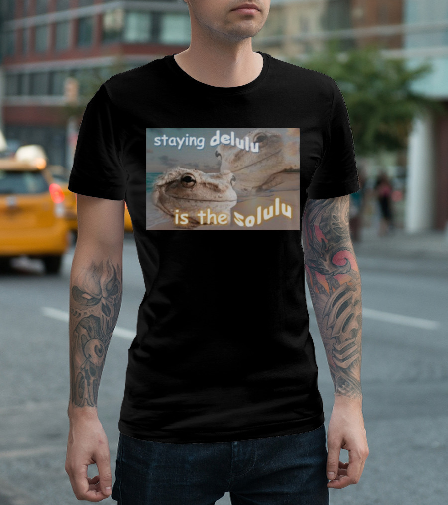 Staying Delulu Is The Solulu Frog Meme Beach Reflection T-Shirt