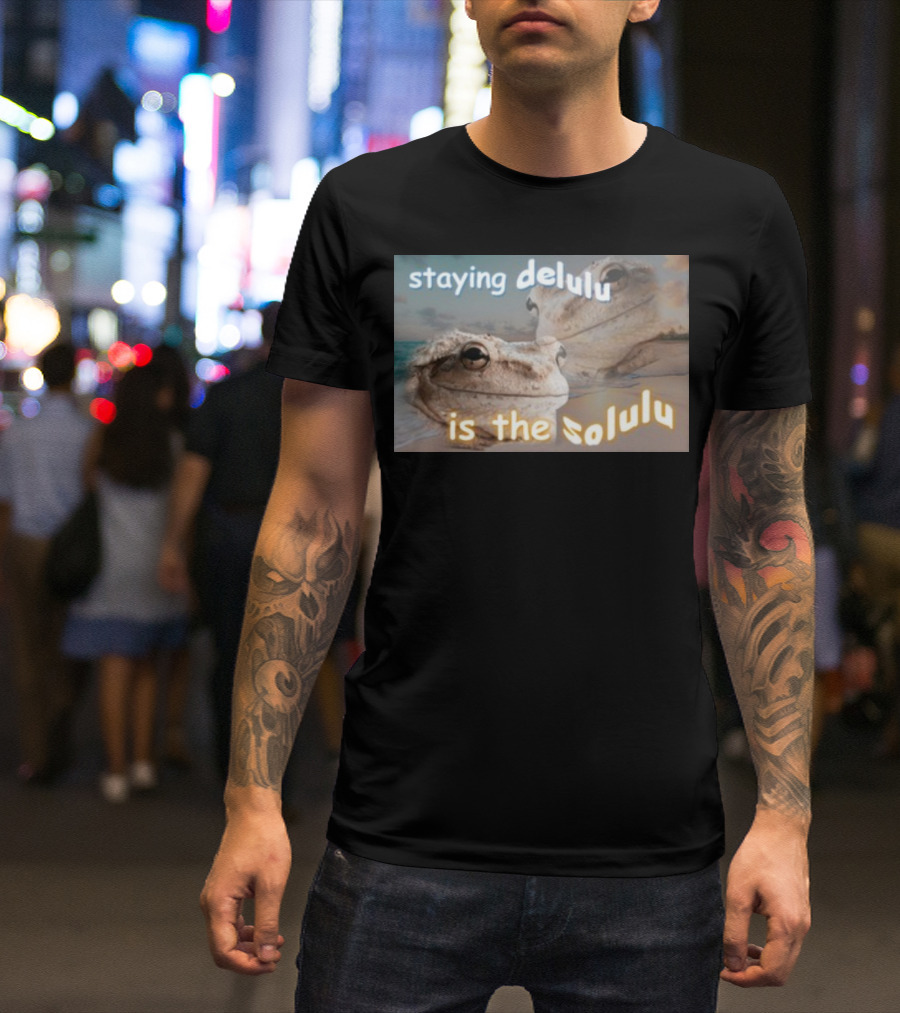 Staying Delulu Is The Solulu Frog Meme Beach Reflection T-Shirt