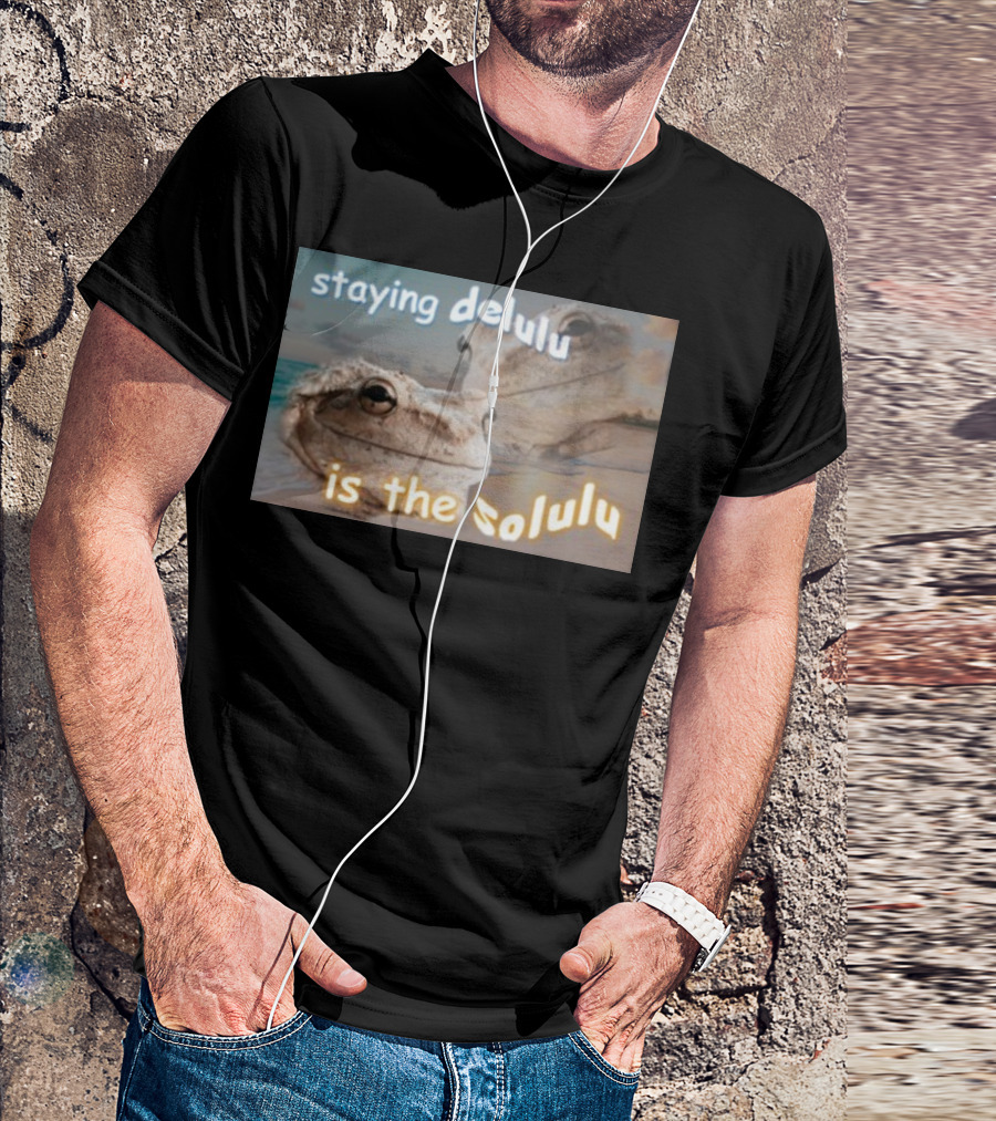 Staying Delulu Is The Solulu Frog Meme Beach Reflection T-Shirt