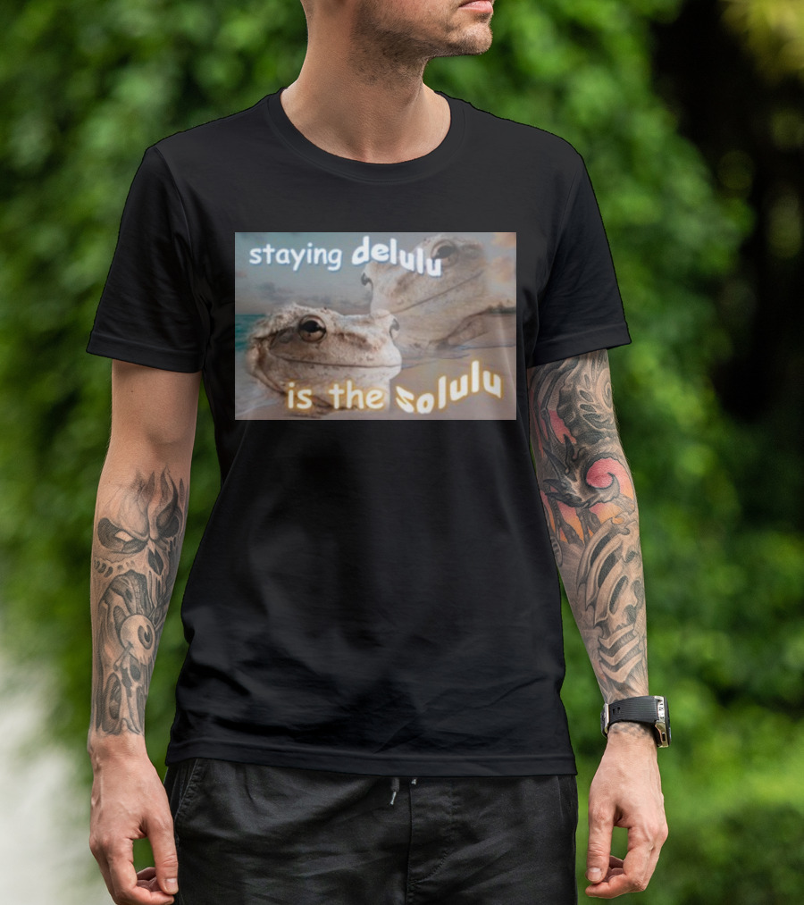 Staying Delulu Is The Solulu Frog Meme Beach Reflection T-Shirt