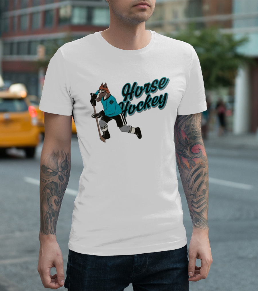 Davidsamsonpodcast Horse Hockey Skating Cartoon Horse with Stick T-Shirt