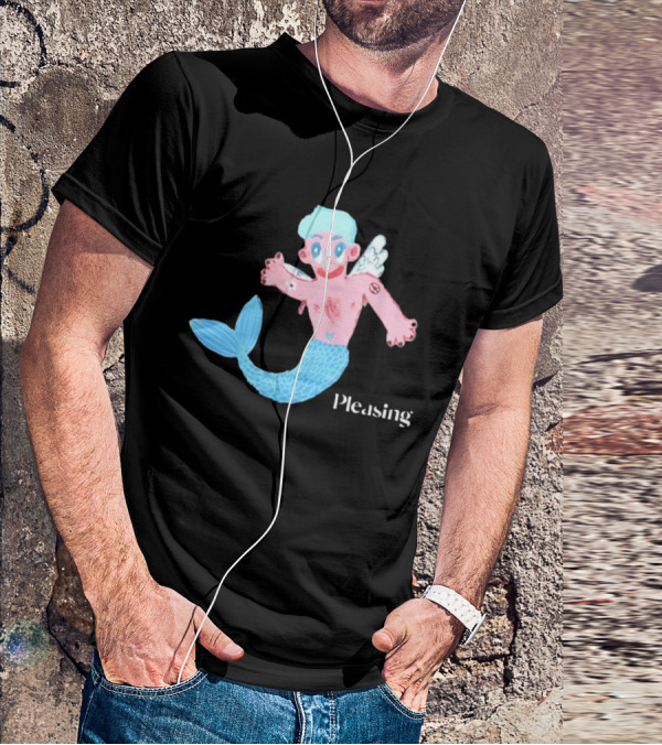 Pleasing Hairy Mermaid Graphic With Wings And Heart Tattoo T-Shirt