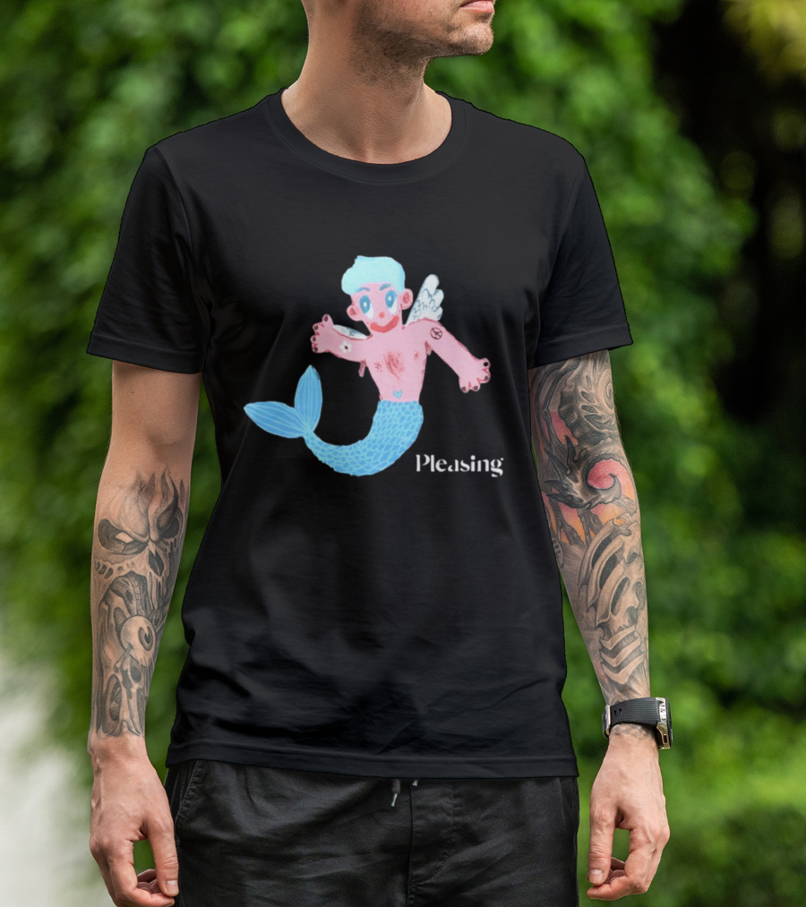 Pleasing Hairy Mermaid Graphic With Wings And Heart Tattoo T-Shirt