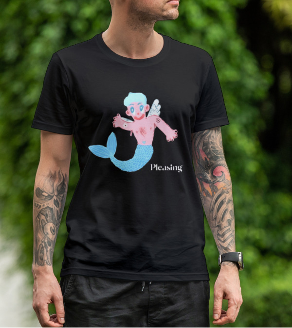 Pleasing Hairy Mermaid Graphic With Wings And Heart Tattoo T-Shirt