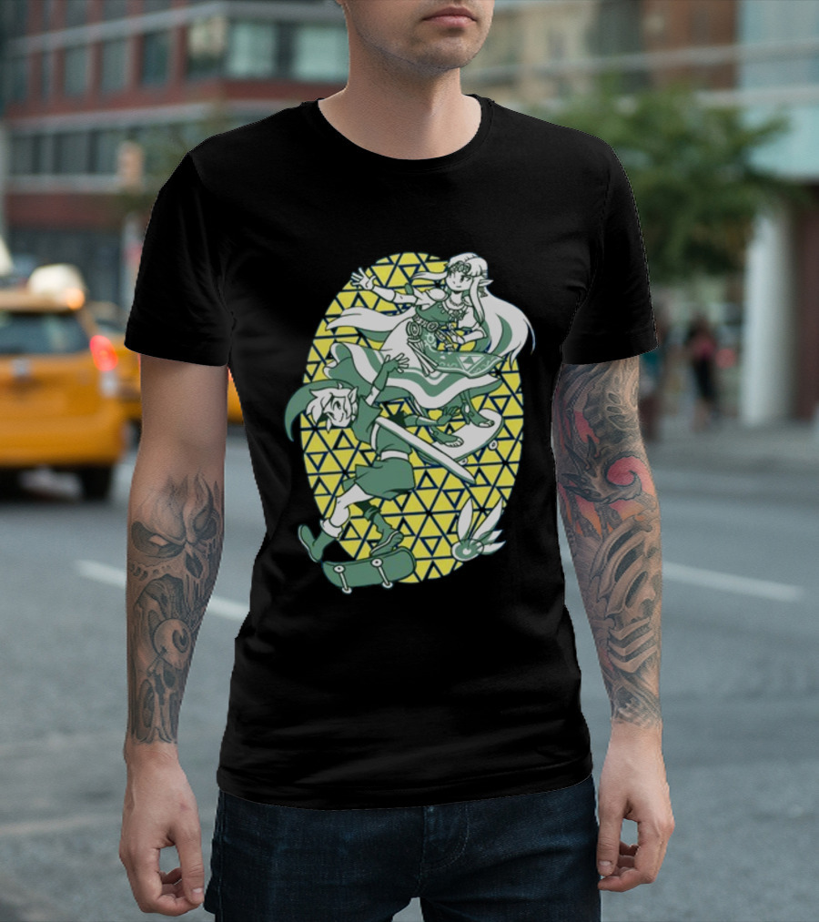 Ocarina Of Grind Link And Zelda Skateboarding Triangles T-Shirt