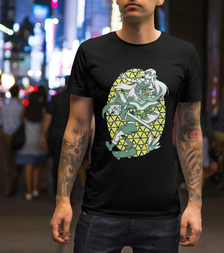 Ocarina Of Grind Link And Zelda Skateboarding Triangles T-Shirt