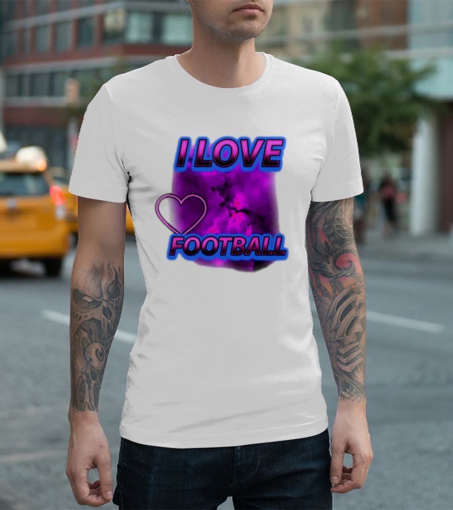 I Love Football Heart Purple Galaxy T-Shirt