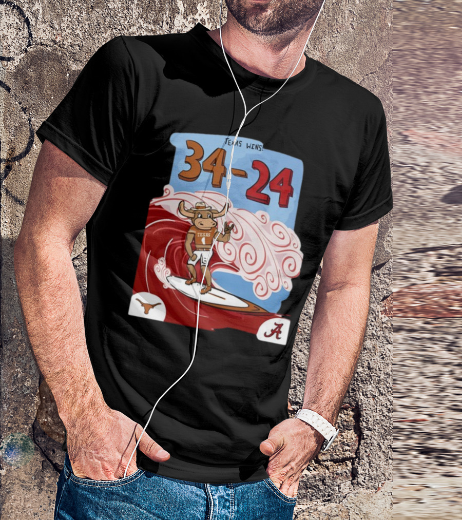 Texas Wins 34 24 Longhorn Surfer Victory Over Alabama T-Shirt