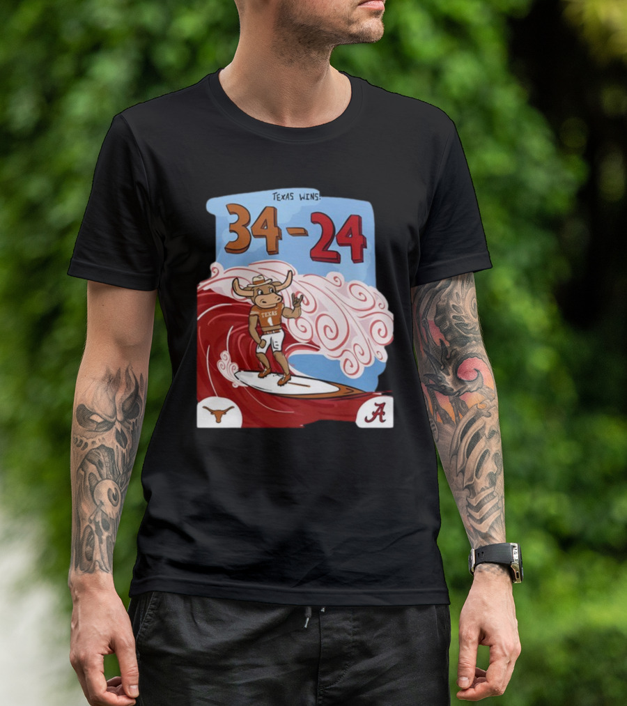 Texas Wins 34 24 Longhorn Surfer Victory Over Alabama T-Shirt