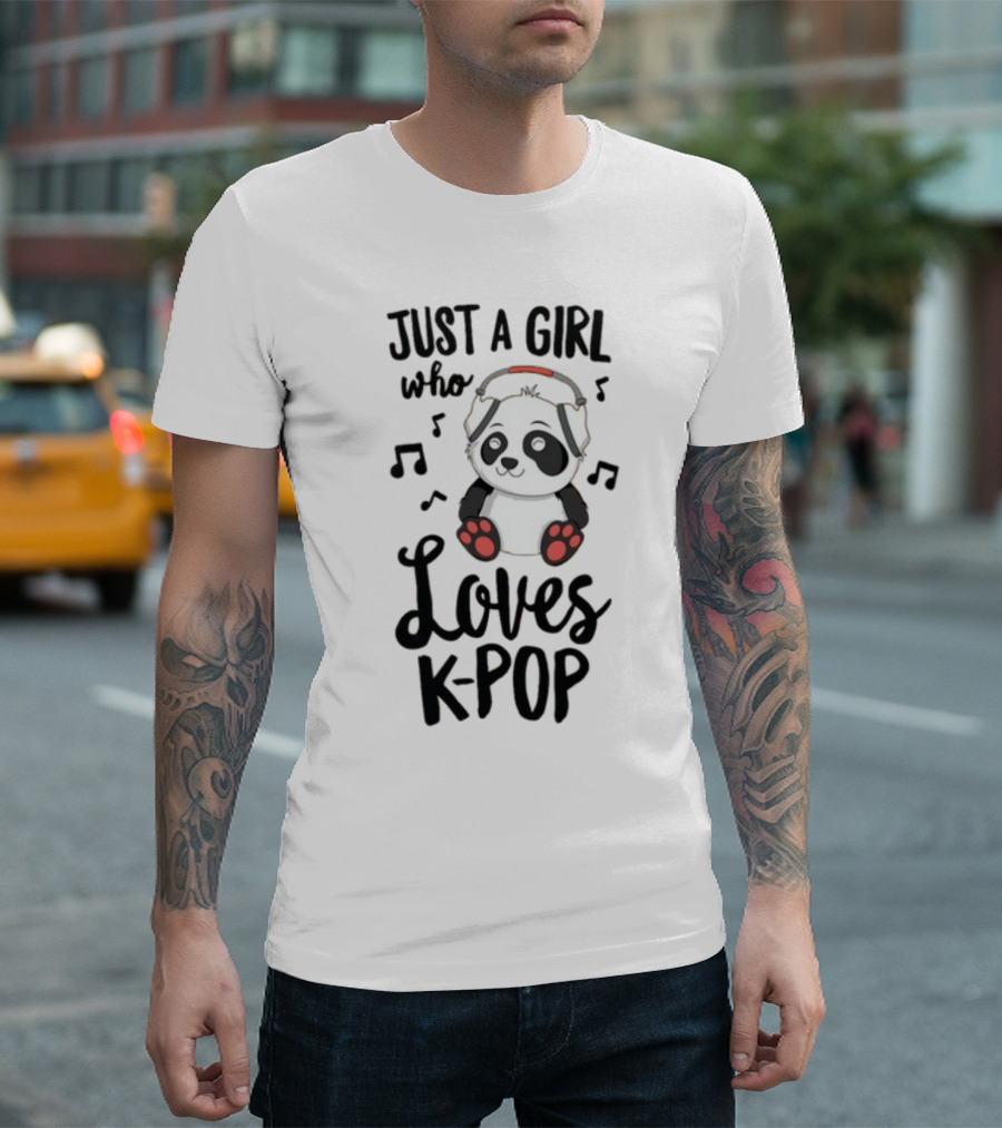 Just A Girl Who Loves Kpop With Cute Panda And Musical Notes T-Shirt
