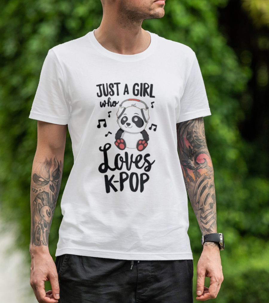 Just A Girl Who Loves Kpop With Cute Panda And Musical Notes T-Shirt