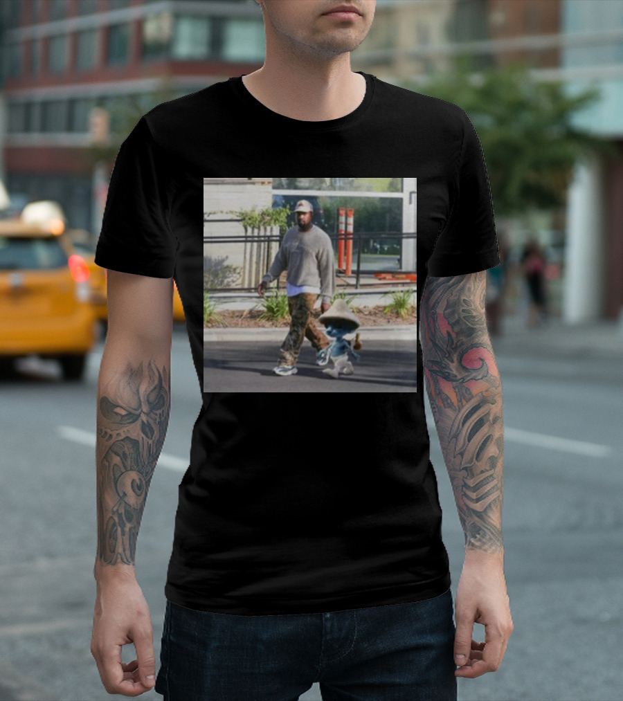 Kanye West Walking With Smurfcat Collaboration Content T-Shirt