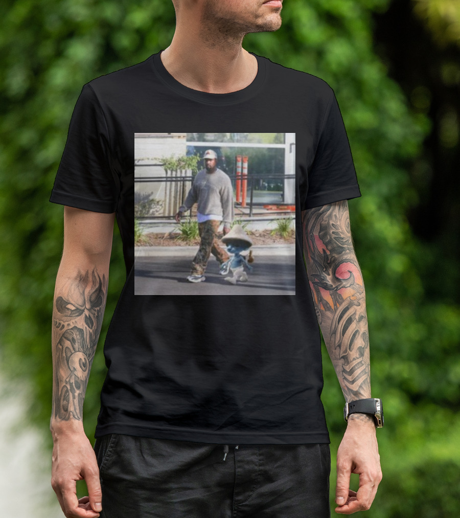 Kanye West Walking With Smurfcat Collaboration Content T-Shirt