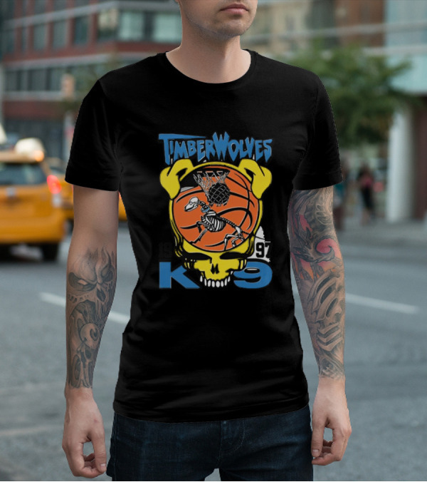 Timberwolves 1997 K-9 Basketball Skeleton Skull T-Shirt